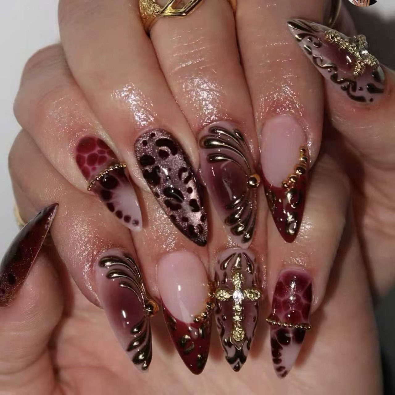 Pressed Flower Art - Uñas postizas medianas para mujer, color