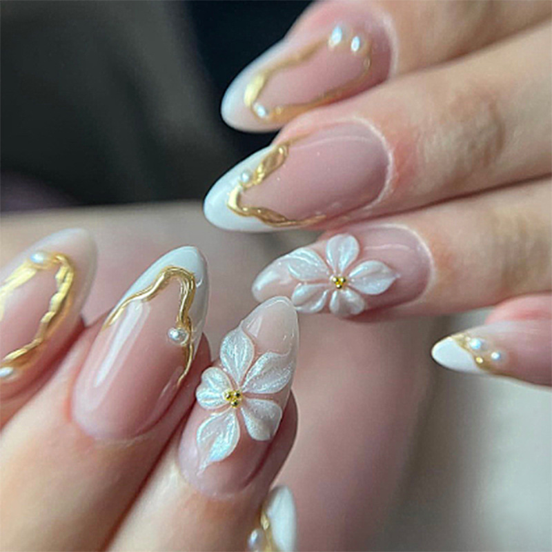 24 Uñas Postizas Largas Almend - Pressed Flower Art reseña y precio