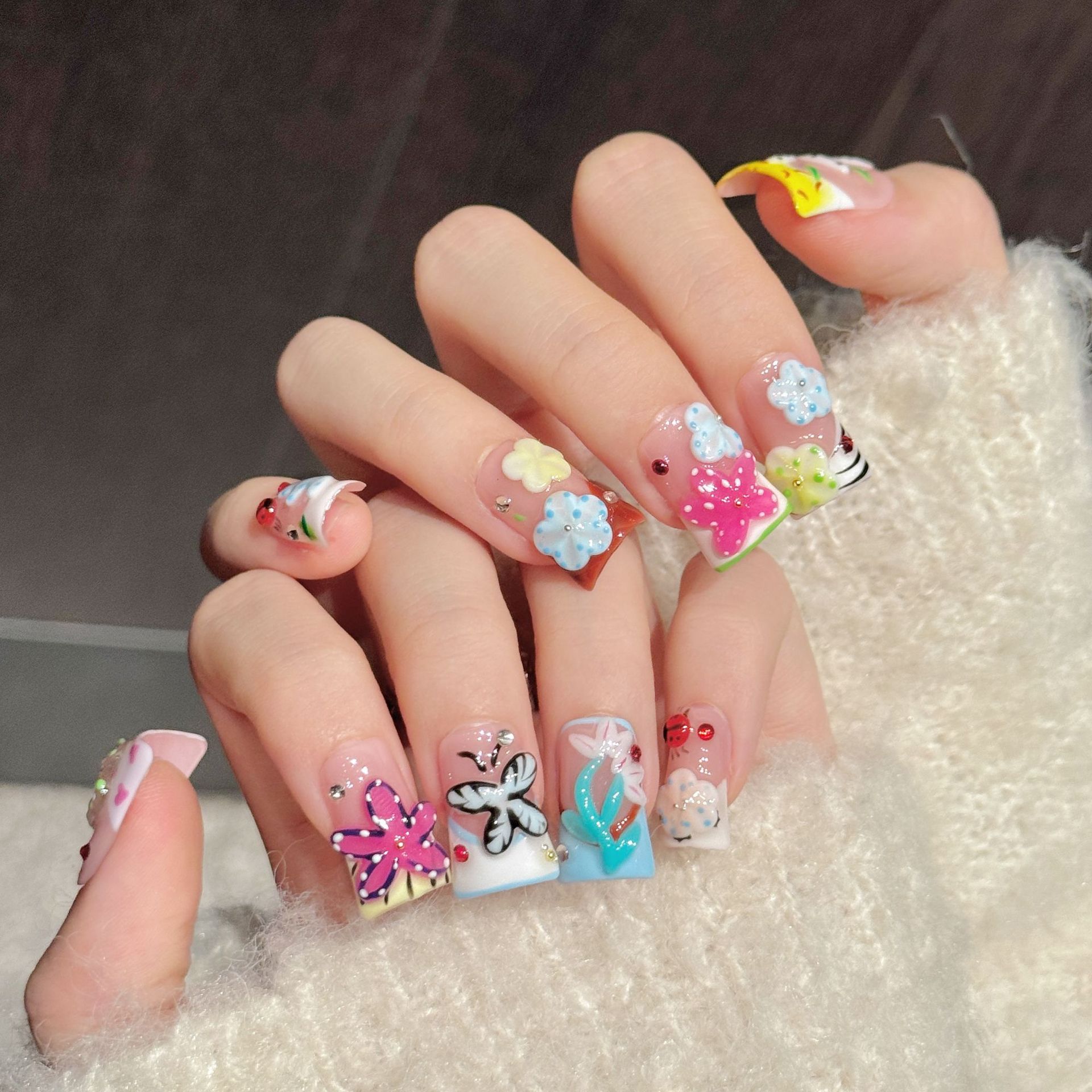 10PCS Uñas postizas hechas a m - Pressed Flower Art reseña y precio