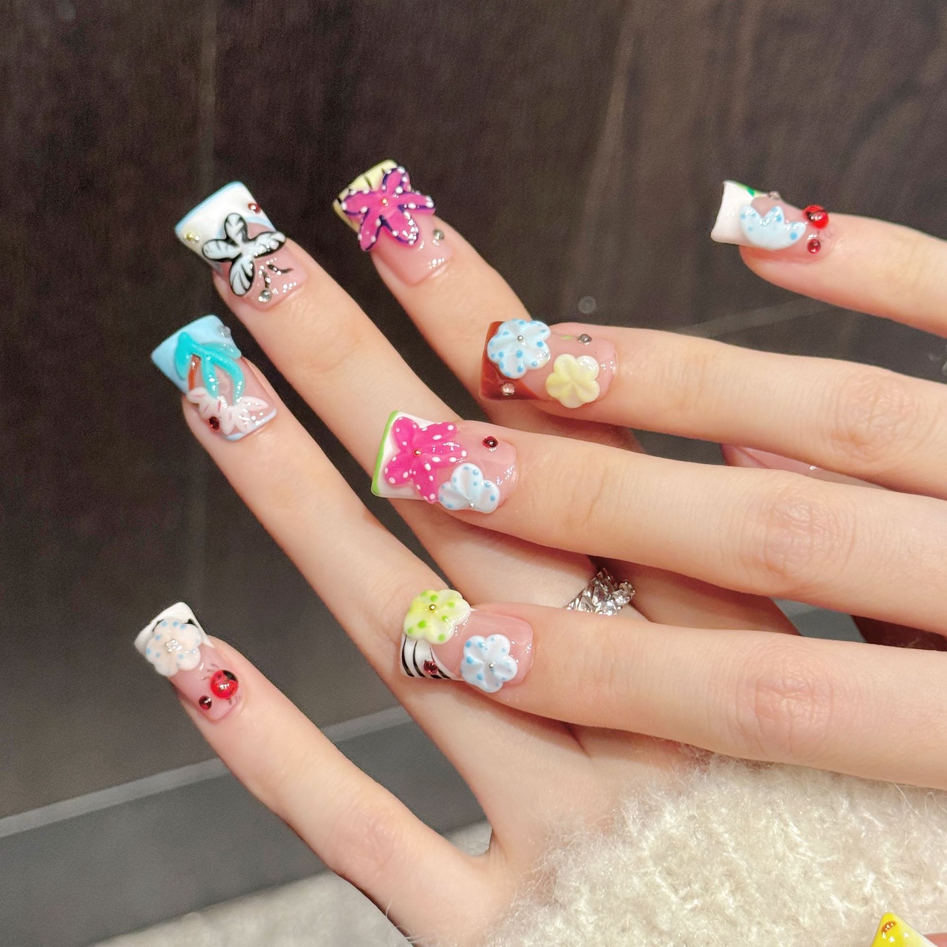 10PCS Uñas postizas hechas a m - Pressed Flower Art reseña y precio