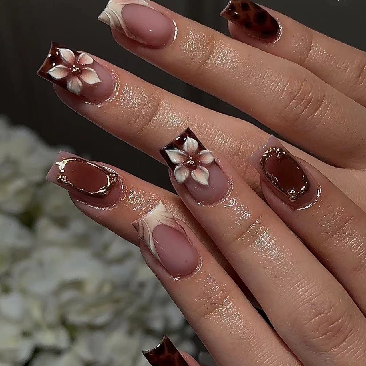 Uñas postizas cortas cuadradas - Pressed Flower Art reseña y precio