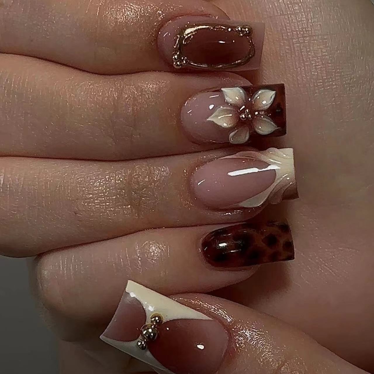 Uñas postizas cortas cuadradas - Pressed Flower Art reseña y precio